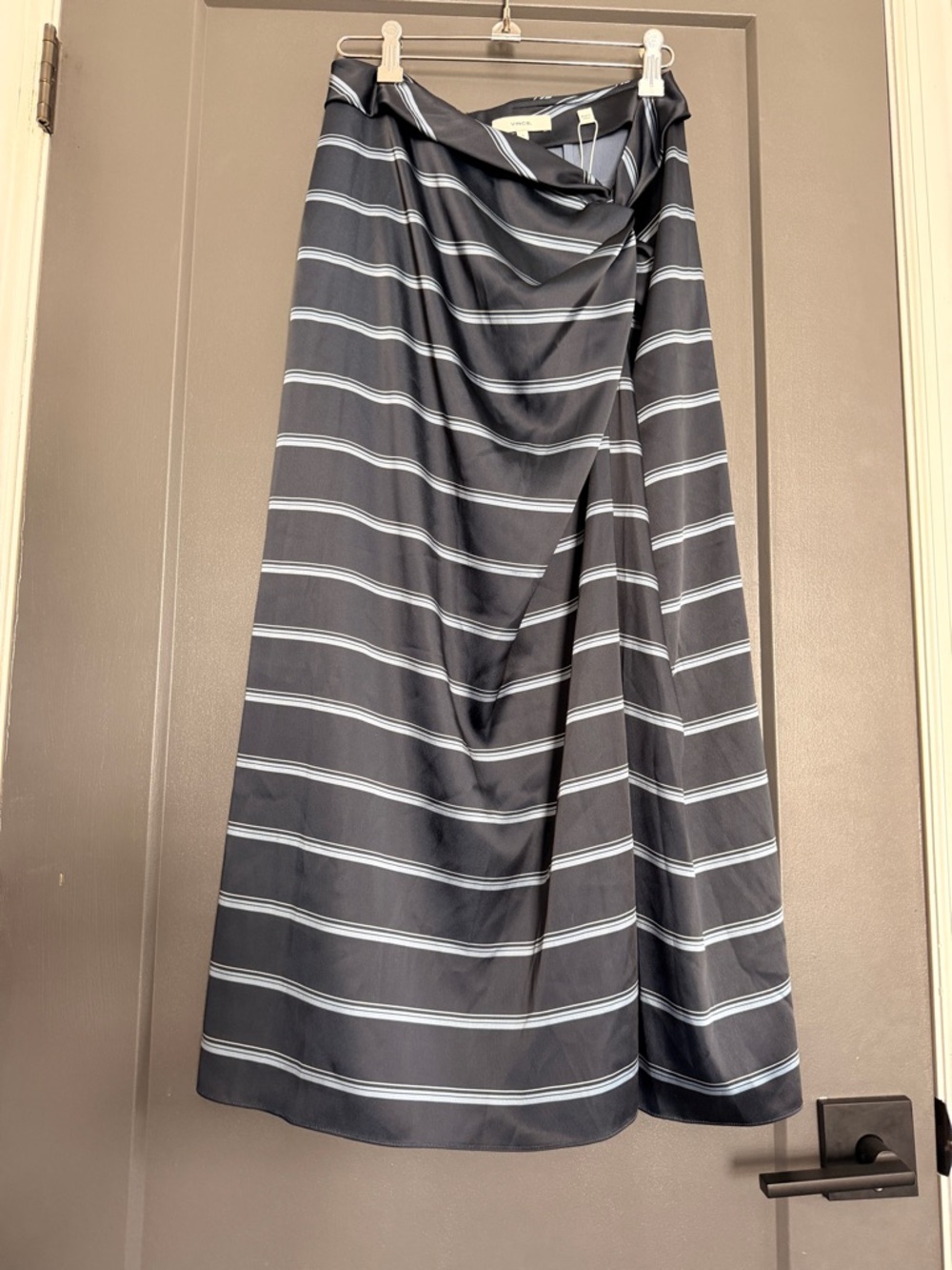 Vince Navy and White Striped Wrap Maxi Skirt